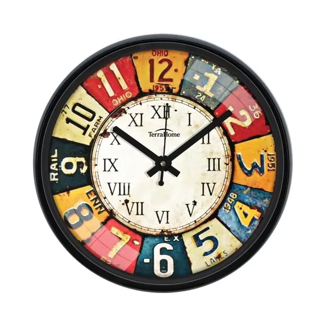 TerraHome Sweep Silent Paper Dial Wall Clock 12in Multicolor Numbers