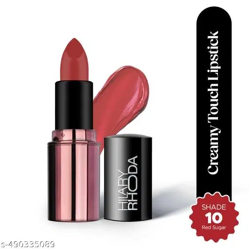 Hilary Rhoda Creamy Touch Lipstick | Infused With Olive Oil, Shea Butter & Vitamin E | Highly Pigmented & Creamy Texture | Long Lasting & Keeps Lips Moisturising 4 g (Red Sugar Shade 10)
