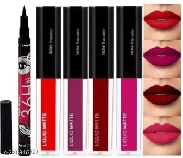 36H Eyeliner with 4 Pcs Liquid Matte Liquid Lipsticks, Multicolor, Set of 2