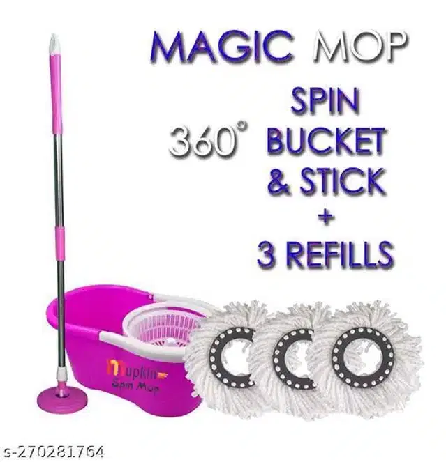 Spin Bucket Mop with 3 Refill, Assorted, Set of 1