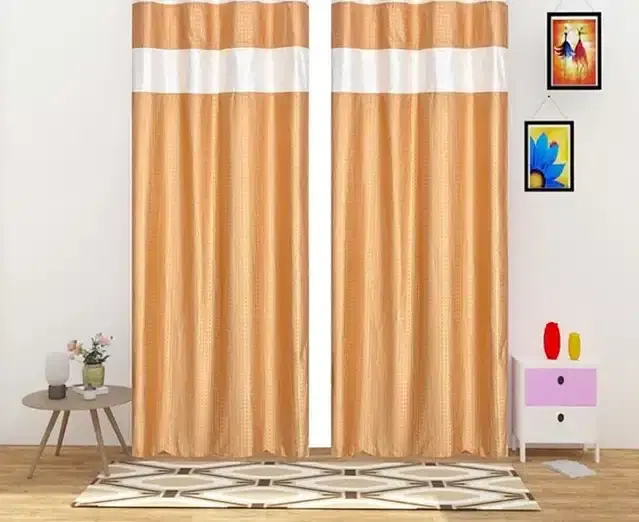Polyester Patch Worked Window & Door Curtains, Pack of 2, Gold, 5 feet