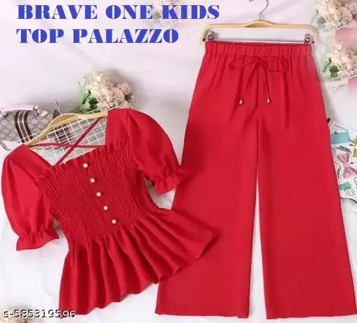 Rajasthani Printed Crepe Cord Set for Girls (Red, 13-14 Years)