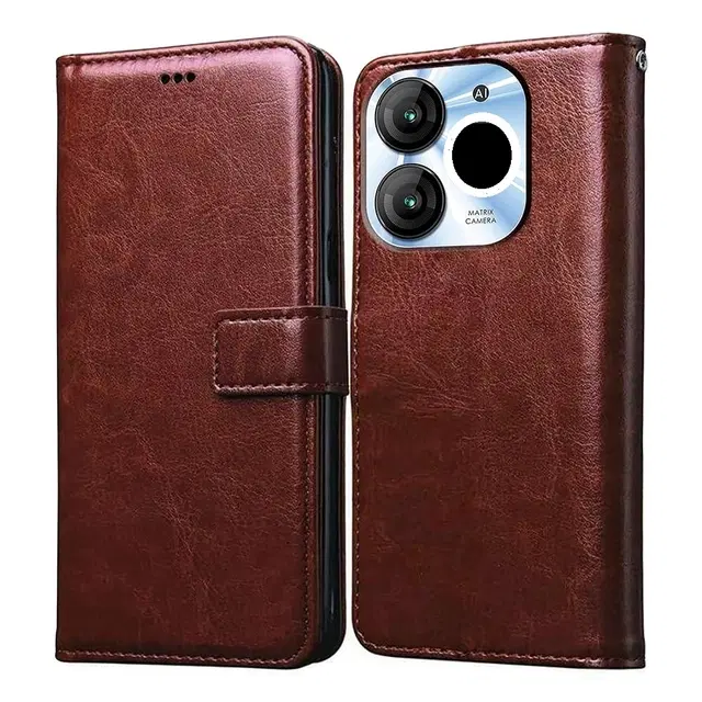 Artificial Leather Mobile Flip Cover for Itel A671Lc / Itel_A80, Brown