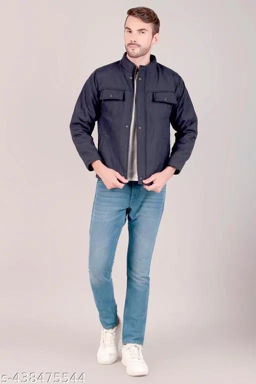 PU Jacket for Men (Blue, M)
