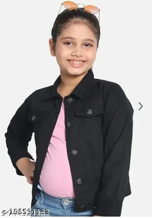 Denim Jacket for Girls (Black, 5-6 Years)