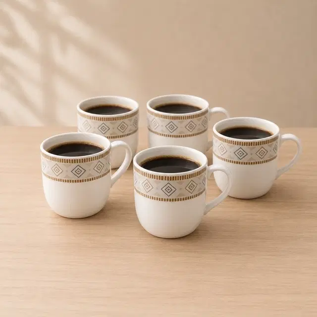 Ceramic Tea & Coffee Cup, White, Pack of 6 (140 ml)