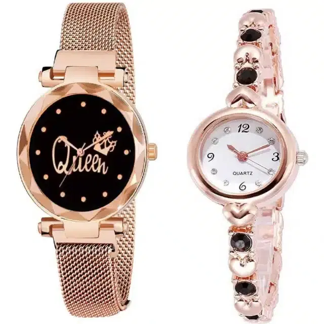 Women's Analog Watches, Pack of 2 (Rose Gold)