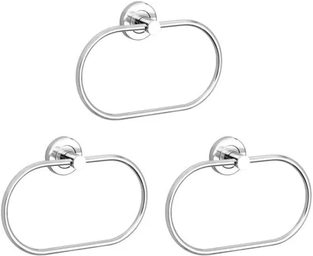 Stainless Steel Multipurpose Towel Ring with Wall Flange, Silver, Set of 3