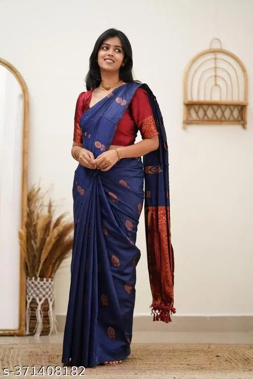 Aura Silk Saree for Women (Navy Blue, Free Size)