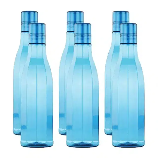Airtight Plastic Water Bottle with Lid, Sky Blue, 1000 ml, Pack of 6