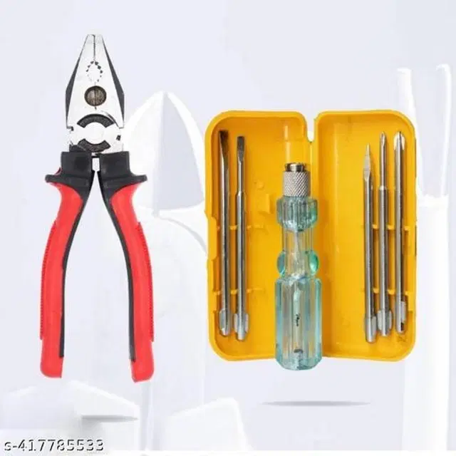 Stainless Steel Cutting Plier with 5 in 1 Screwdriver Set, Multicolor, Set of 2