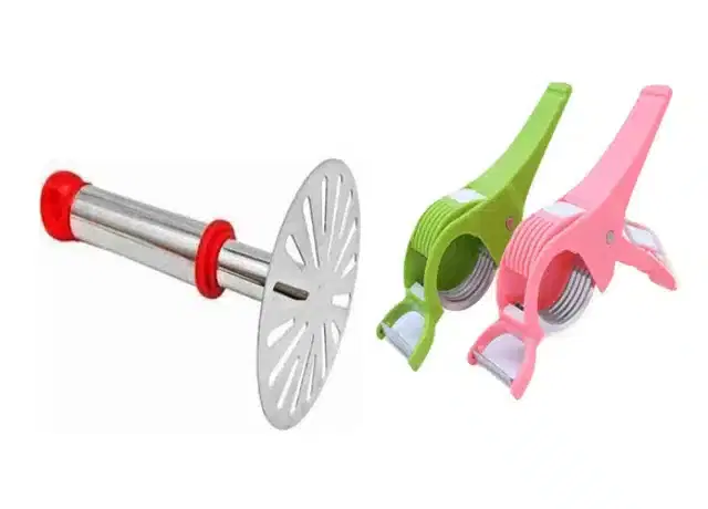 Potato Masher with Vegetable Cutter, Set of 3, Multicolor