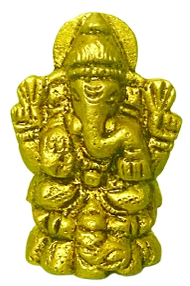 Brass Ganeshji Idol, Gold, 4.5 cm