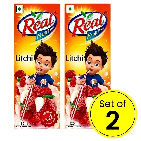 Real Lichi Juice 2X180 ml (Set Of 2)