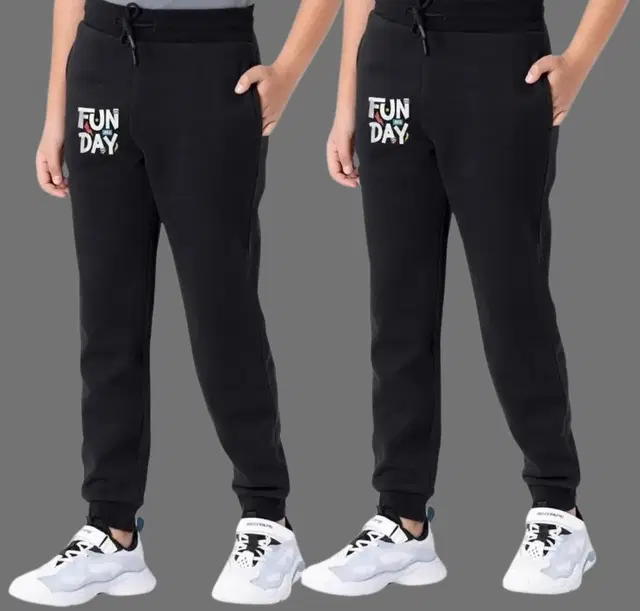Cotton Blend Trackpants for Boys, Pack of 2 (Black, 2-3 Years)