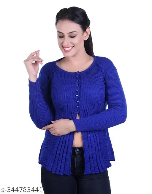 Acrylic Solid Sweater for Women (Blue, M)