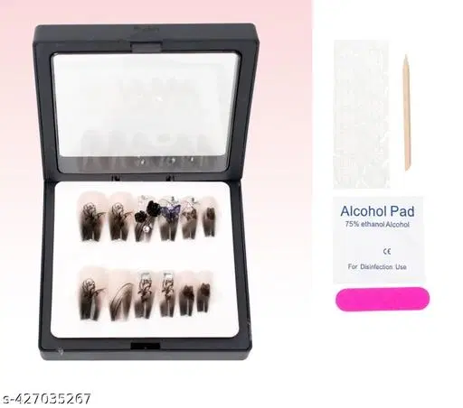 Kamz's Fake Nails Nail Extension Kit - Quick Fix Press On Nails, Aesthetic Acrylic Stick on Nails, Reusable, Lightweight Includes Nail Glue Sticker, Stick & Buffer, 12pcs Nails Set for Girls & Kids