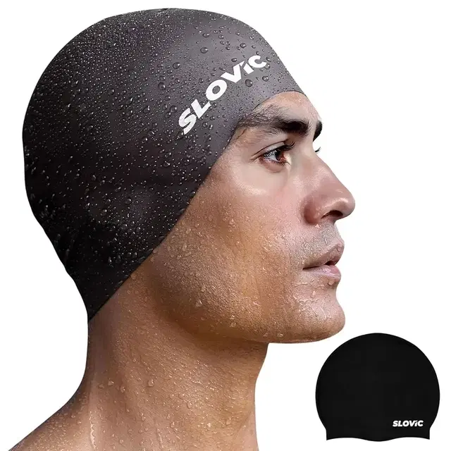 Slovic Basic Adult Swimming Cap, Black