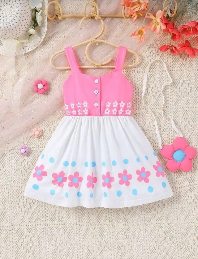 Rayon Printed Dresses for Girls, Multicolor (6-12 Months)