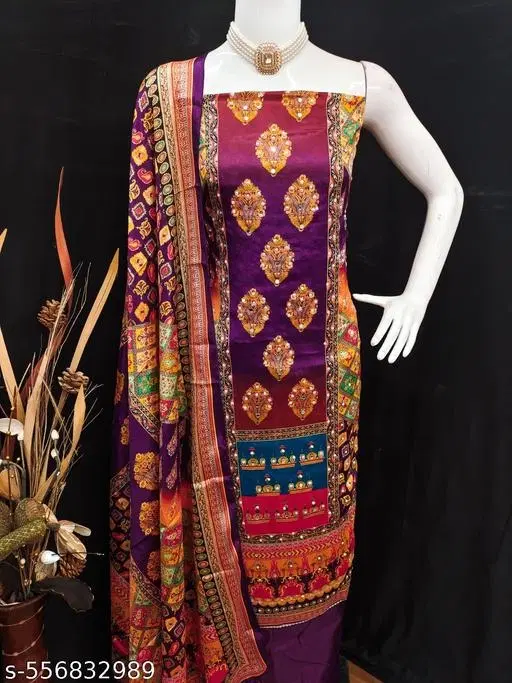 Floral Jaipuri Designs Kurti for Women (Purple, 6.05 meter (M)