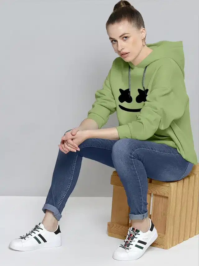 Full Sleeves Printed Hoodie for Women (Green, S)