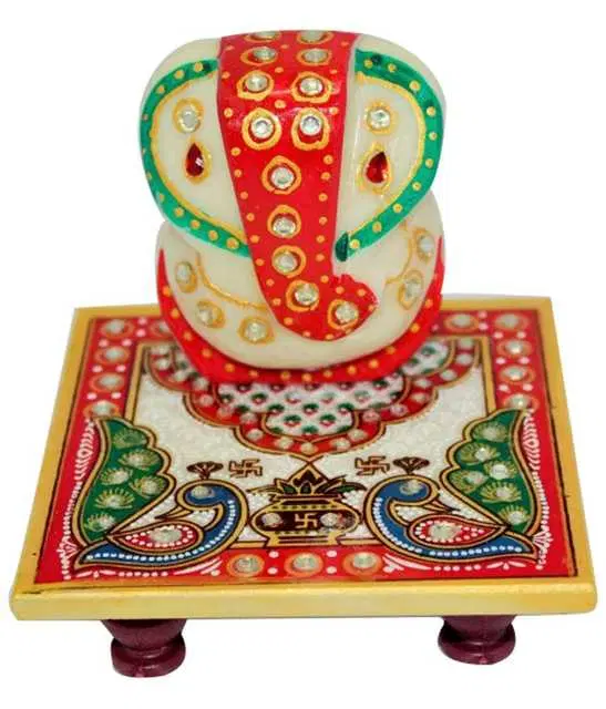 Tevatiya Unique Shri Ganesha Chowki Marble Idol Murti, Te-011