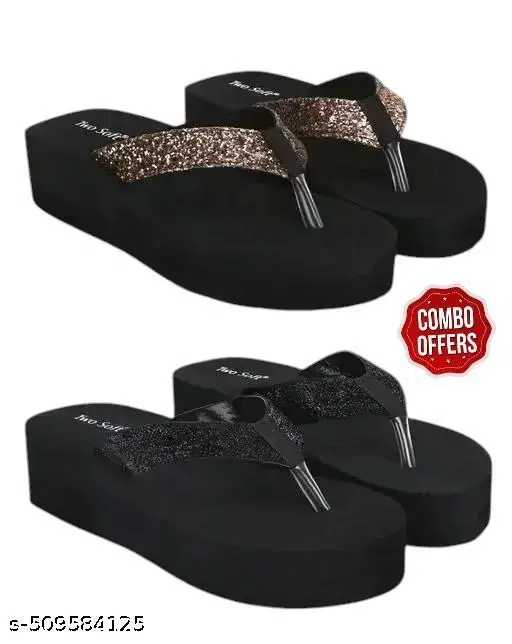Twosoft EVA Flip-flops for Women (Black, 7) Pack of 2