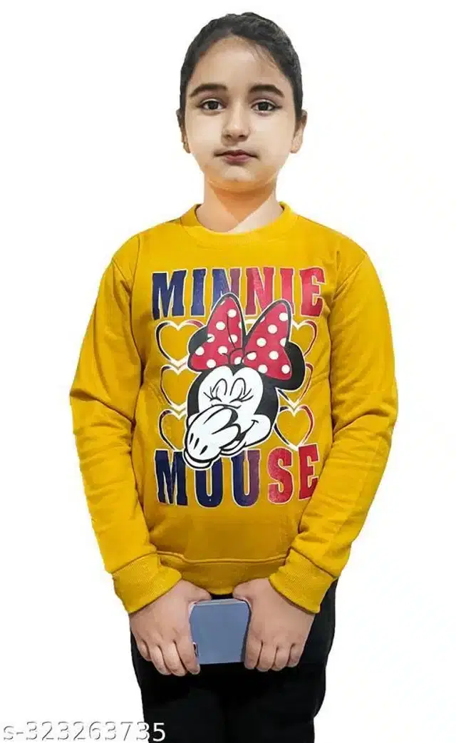 Fleece Printed Full Sleeves Round Neck Sweatshirt for Girls (Mustard, 3-4 Years)