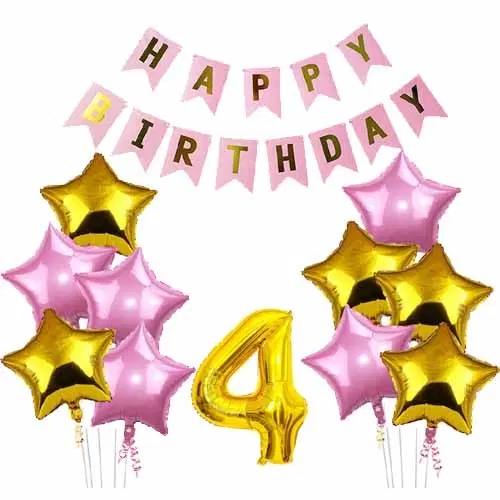 4th Happy Birthday Balloon Decoration Kit, PInk, Set of 1