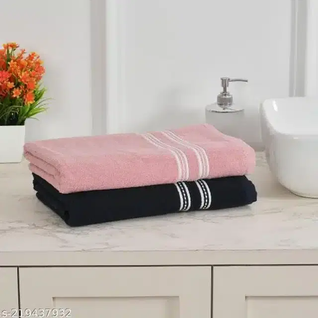 Cotton Bathing Towel, Pink & Black, Pack of 2