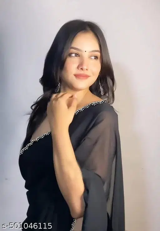 Georgette Embellished Saree For Women, Black