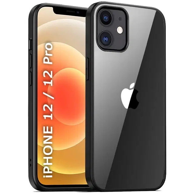 Aramid Fiber Transparent Hybrid Hard Bumper Mobile Back Cover for Apple iPhone 12, Black
