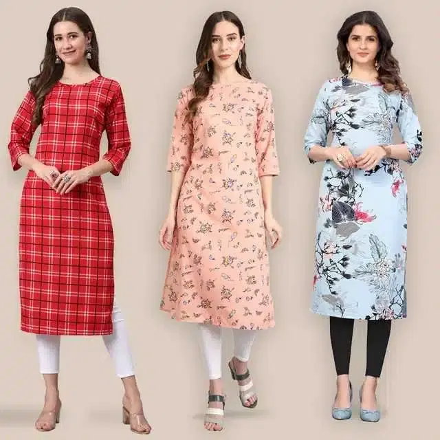 Women Crepe Printed Kurta, Pack Of 3 (Multicolor, XL) (SD-356)
