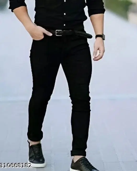 Denim Slim Fit Jeans for Men (Black, 30)