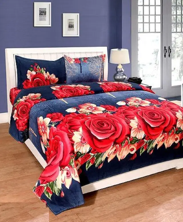 Polycotton Double Bedsheet with 2 Pillow Cover, Multicolor, 90x90 inches
