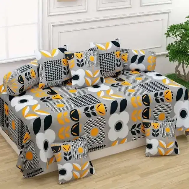 Adirav Polycotton Feel Single Bed Sheet, 2 Bolster covers & 5 Cushion Covers, Grey, ADRV-DW-78