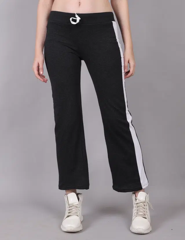 Cotton Striped Trackpant for Women (Black, M)