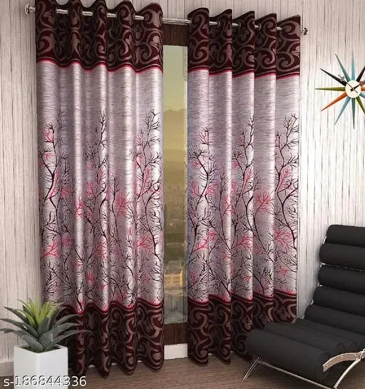 KANUSHI Industries® 2 Pieces Washable Polyster Panel Design Eyelet Window Curtain Set (Panel Maroon) (RK-CUR-PANEL-MAROON-STICK-5FEET-2PCS)