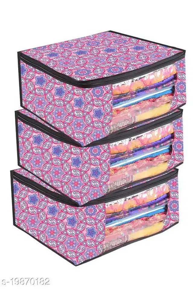 PVC Foldable Under Bed Storage, Pink, Pack of 3