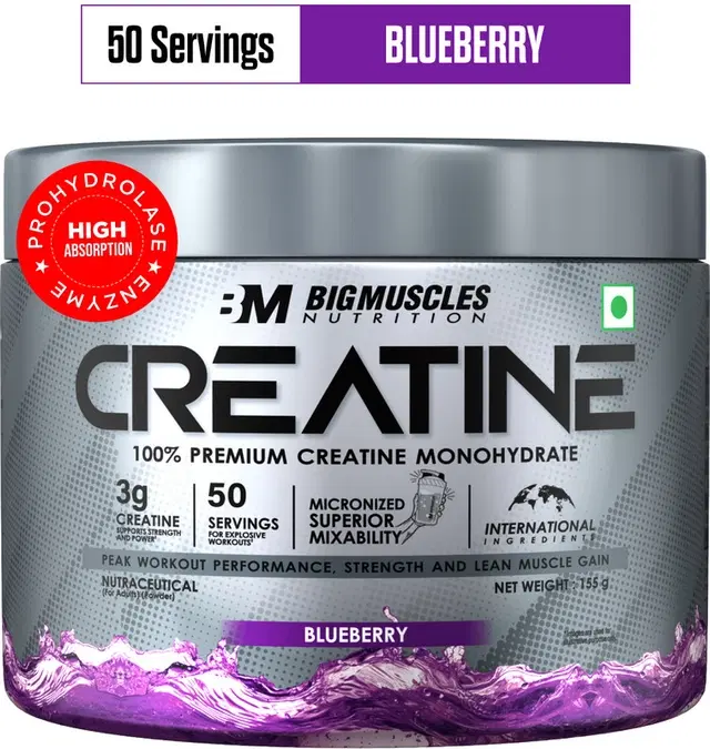Bigmuscles Nutrition Creatine Monohydrate [50 Servings] | Supports Lean Muscle Building & Recovery Creatine 155 g, Blueberry