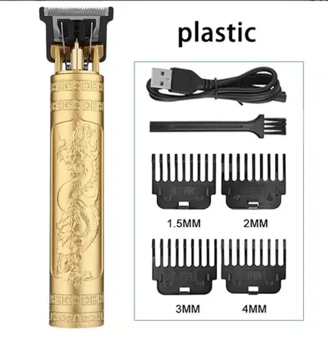 Professional Rechargeable T9 Trimmer with 4 Guide Combs Brush for Men, Gold