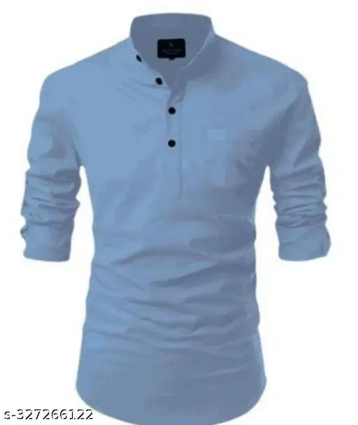 Cotton Blend Solid Short Kurta for Men, Aqua Blue (L)