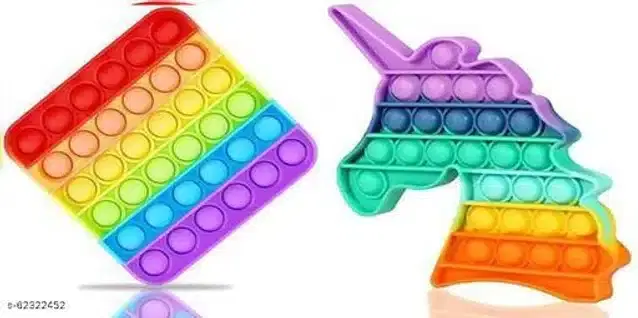 Silicone Pop It Fidget Stress Relief Toy, Multicolor, Pack of 2