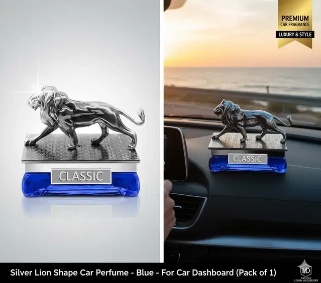 Dhairya Creations silver Lion Shape Car Perume Blue For Car Dashboard -Pack of 1
