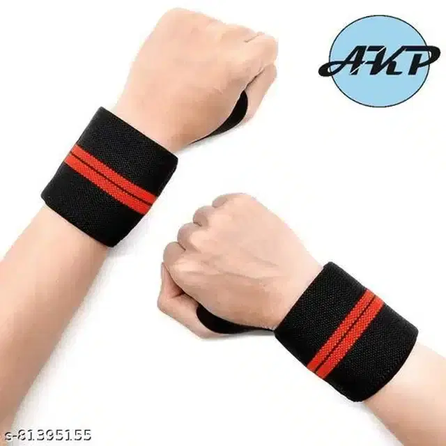 Wrist Support Bands, Black & Red, Free Size, Set of 1