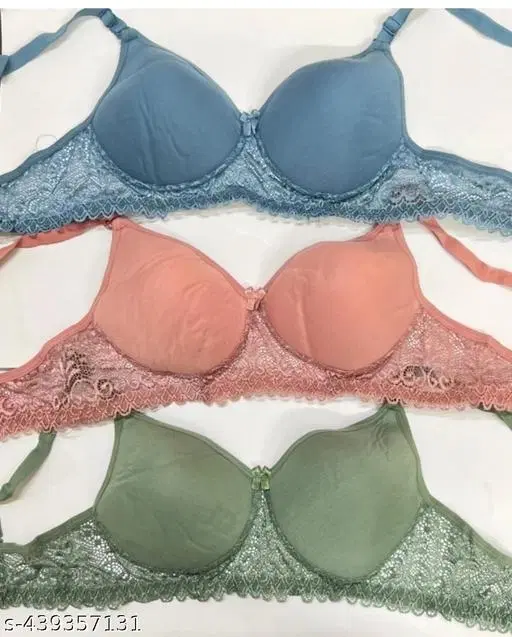 Crepe Solid Bra for Women & Girls, Multicolour, Pack of 3 (28A)