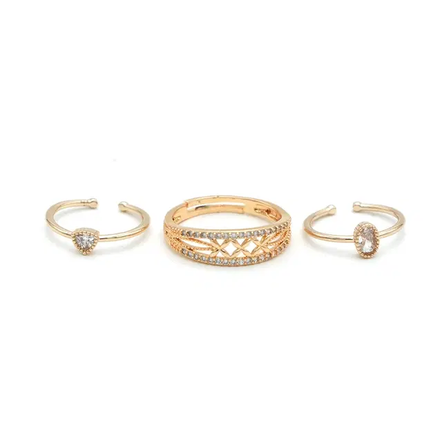 Gold Plated Rings for Women, Gold, Set of 3