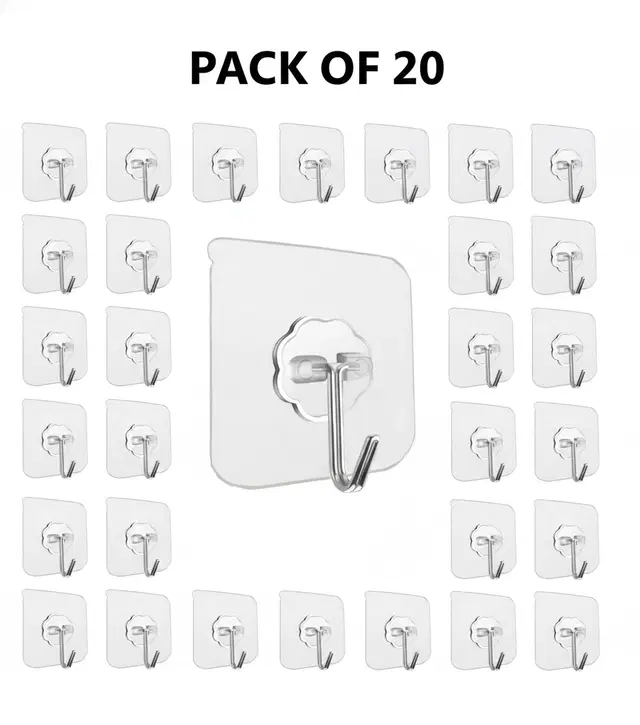 Plastic Wall Hooks, Transparent (Pack of 20)