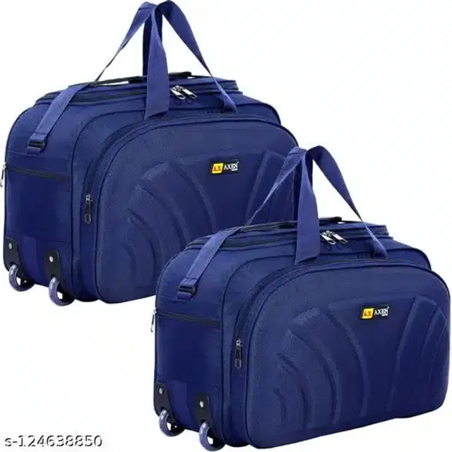 Polyester Trolley Duffel Bag for Men & Women, Navy Blue, Pack of 2