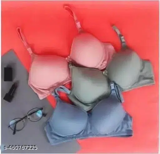 Cotton Solid Bra for Women & Girls, Multicolour, Pack of 3 (28A)